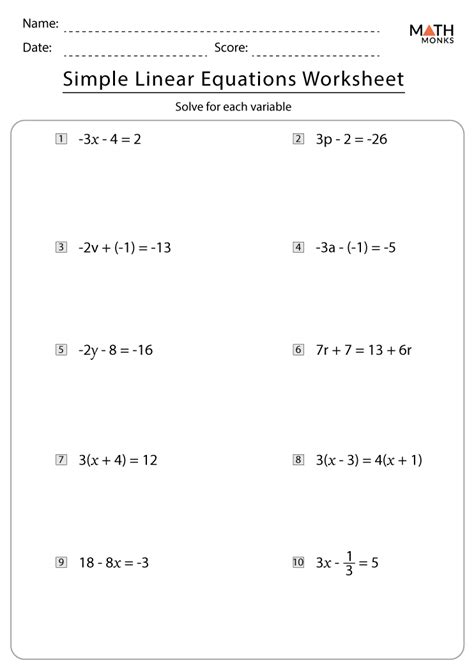 LINEAR EQUATION IN TWO VARIABLES. . Linear equations worksheet grade 10 pdf